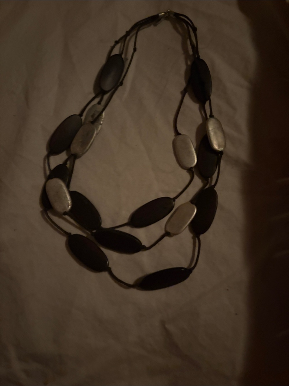 Three-Strand Black and Silver Bead Statement Necklace